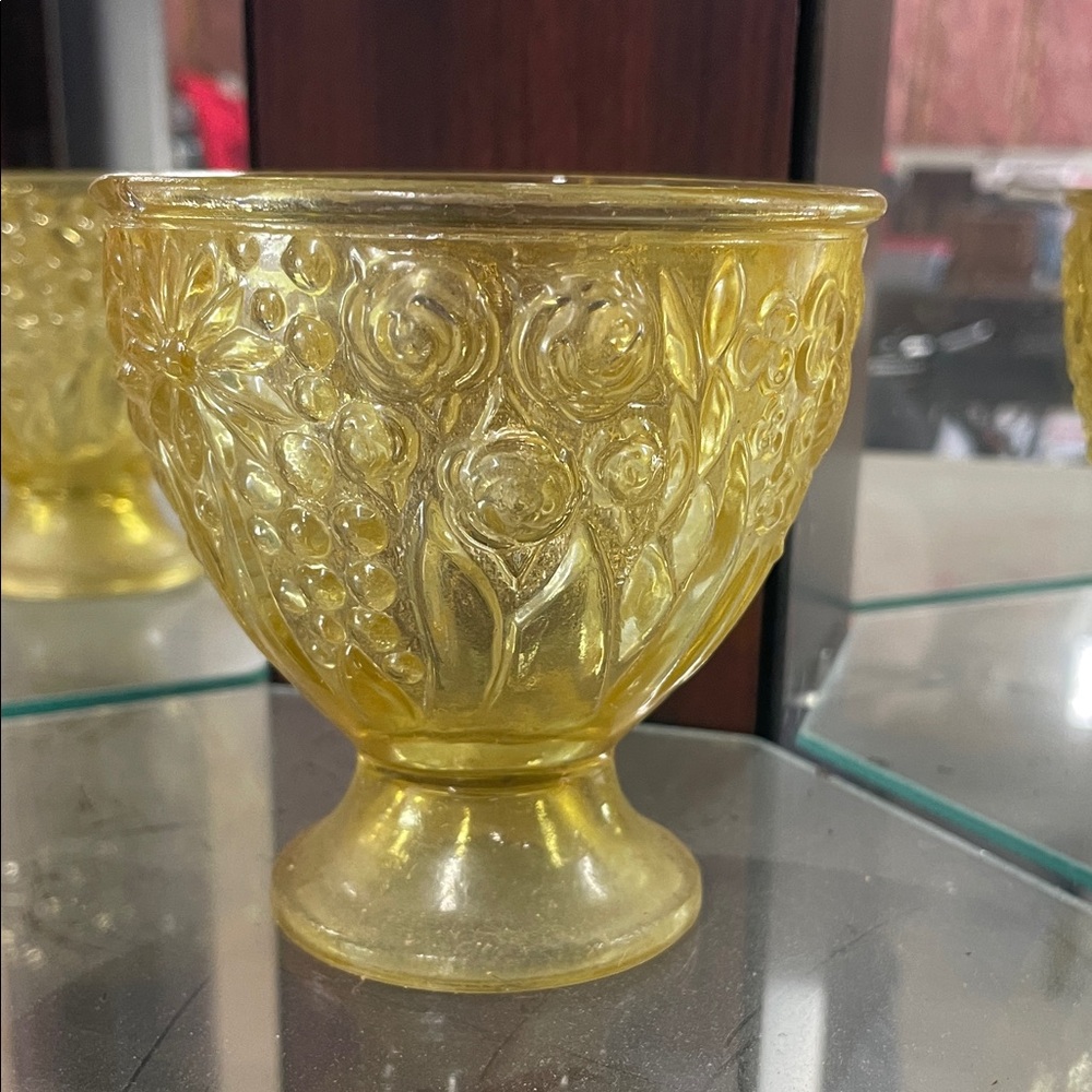 Vintage Yellow Pressed Glass Covered Candy Dish - Picture 2 of 2